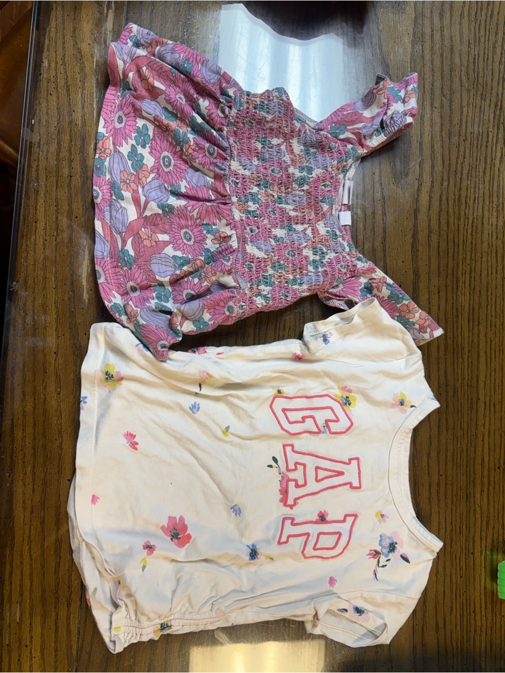 GAP Pink Floral Smocked Tank & Cream Logo Tee Set